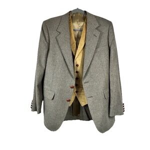 VTG Evan Picone Herringbone Tweed Blazer Vest Set 40R Dark Academia Professor